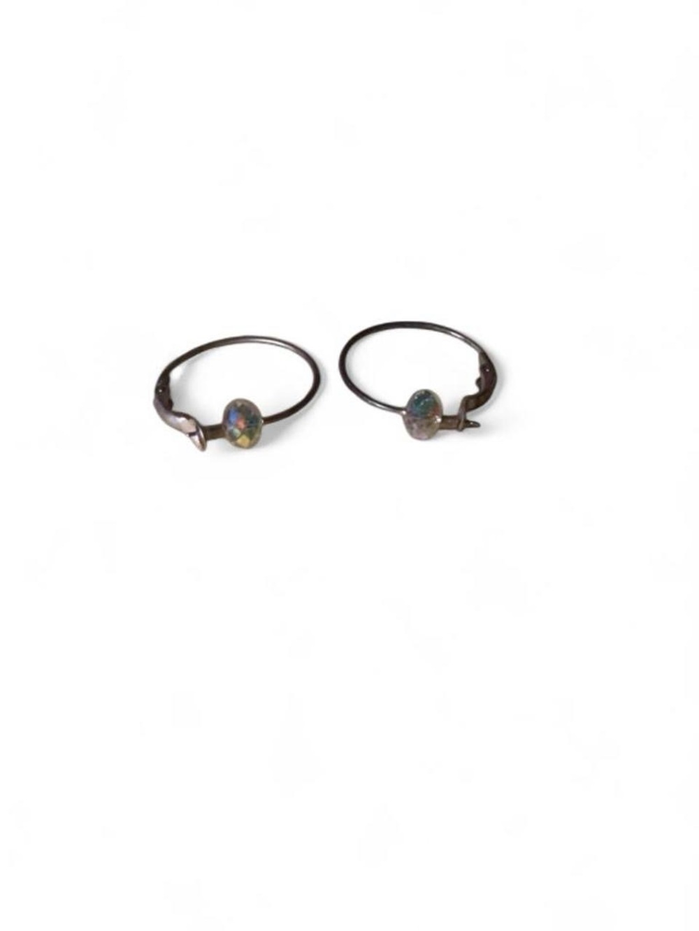 Delicate Opal Accent Hoop Earrings - Iridescent Stones
